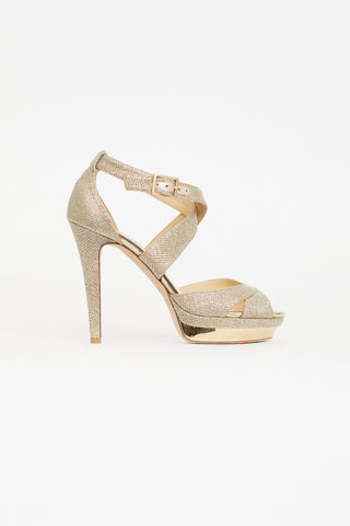 Jimmy Choo Gold Sparkle Kuki Strappy Heel