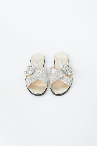 Jimmy Choo Silver Marle Crystal-Embellished Slide Sandal