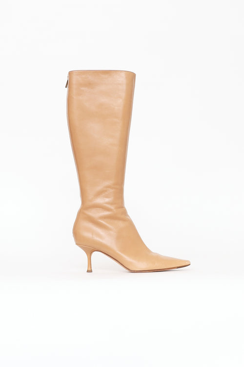 Jimmy Choo Beige Leather Mid Calf Boot