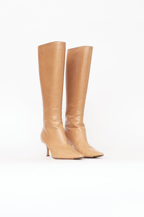 Jimmy Choo Beige Leather Mid Calf Boot