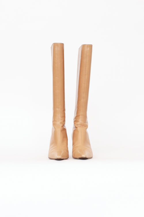 Jimmy Choo Beige Leather Mid Calf Boot