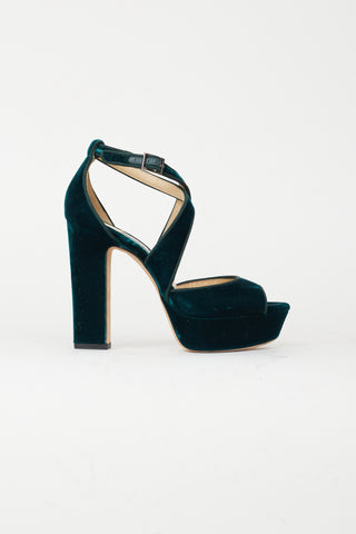 Jimmy Choo Green Velvet Joyce 120 Platform Sandal Pump