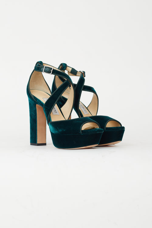 Jimmy Choo Green Velvet Joyce 120 Platform Sandal Pump