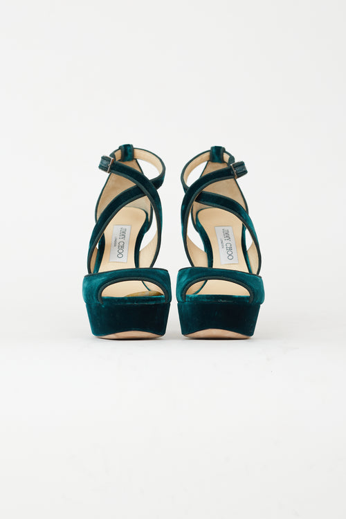 Jimmy Choo Green Velvet Joyce 120 Platform Sandal Pump