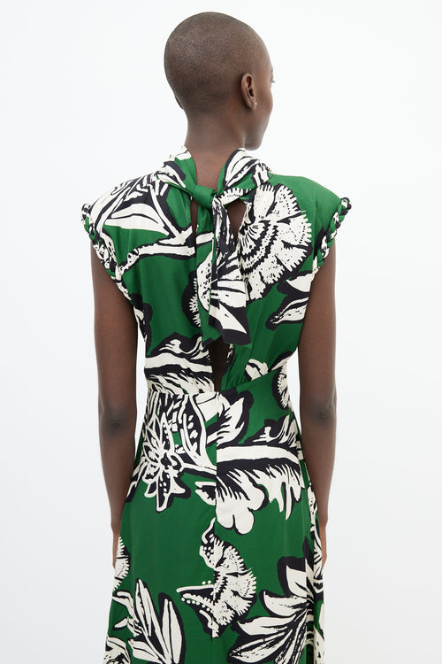 Johanna Ortiz Green & Cream Floral Print Midi Dress