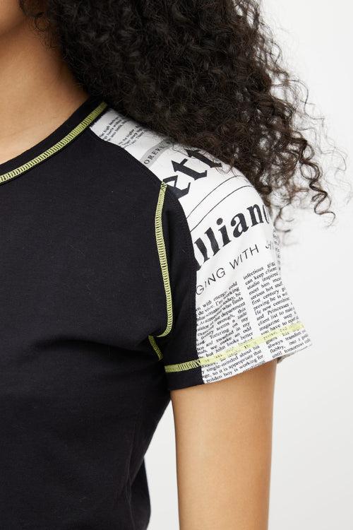 John Galliano Black & White Newspaper Sleeve T-Shirt