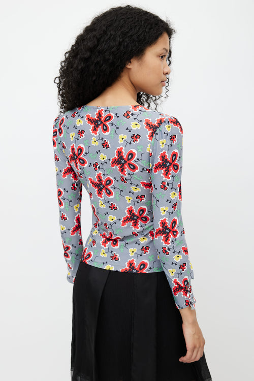 John Galliano Grey & Multi Floral Print Shirt
