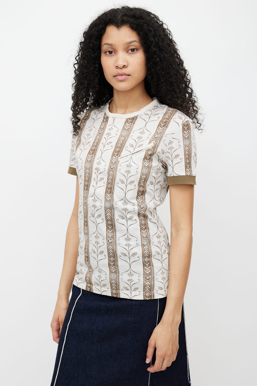 John Galliano White & Brown Floral T-Shirt