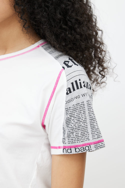 John Galliano White & Grey Newspaper Sleeve T-Shirt