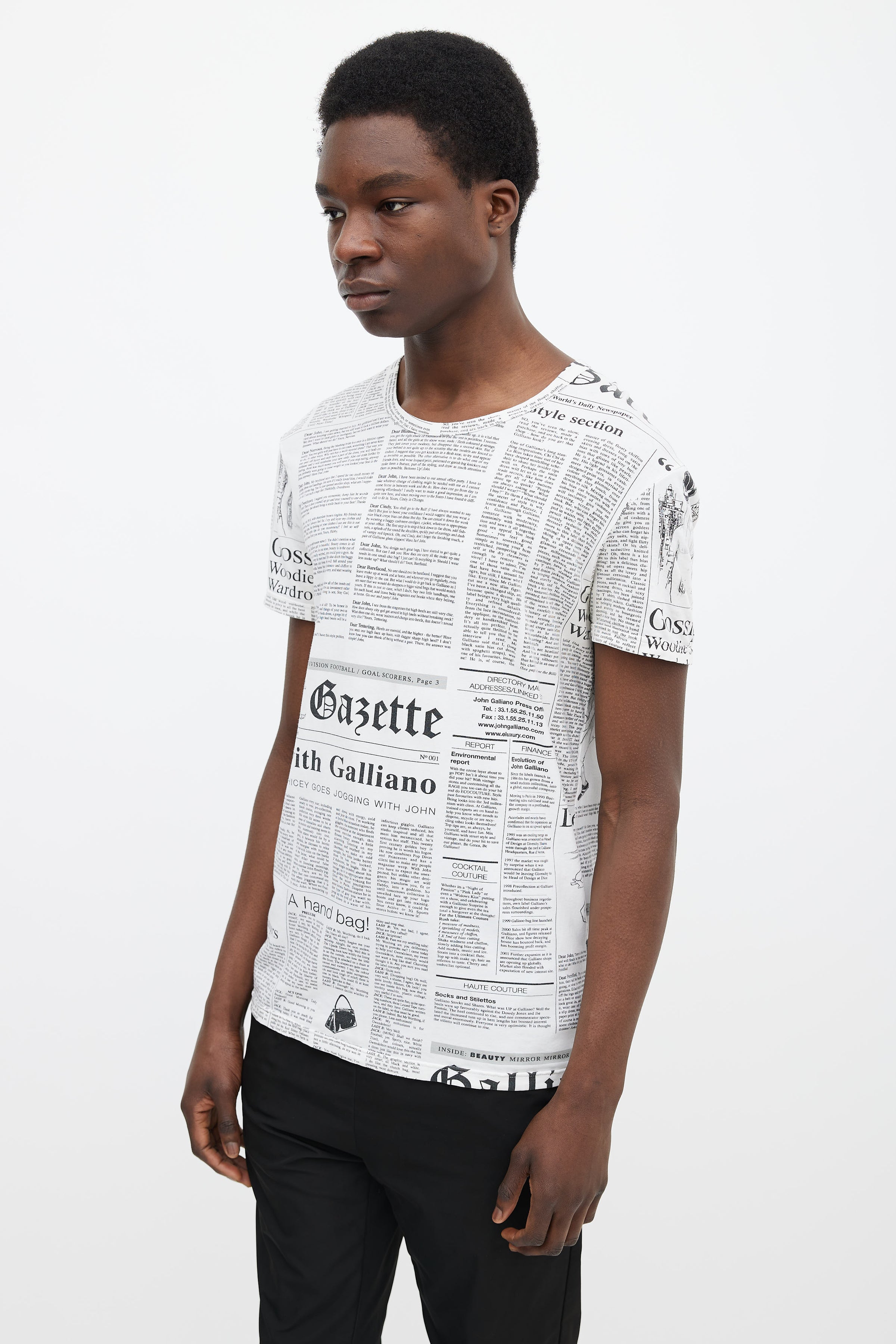 John Galliano // White & Black Newspaper Print T-Shirt – VSP