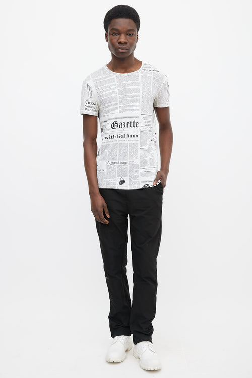 John Galliano White & Black Newspaper Print T-Shirt