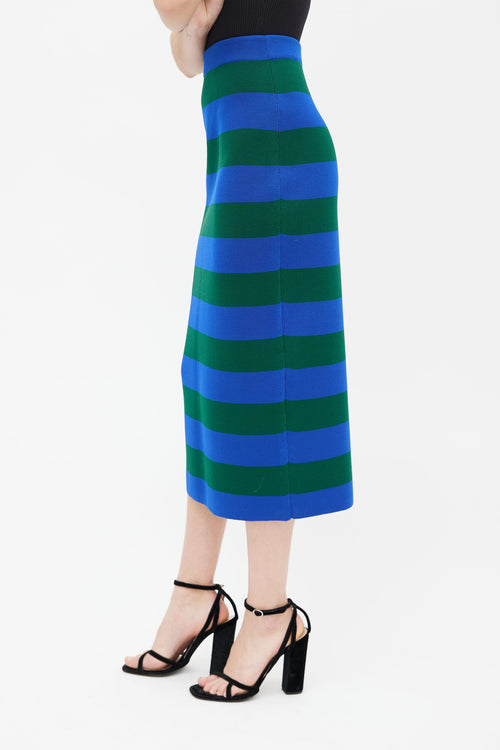 Joseph Blue & Green Knit Stripe Pencil Skirt