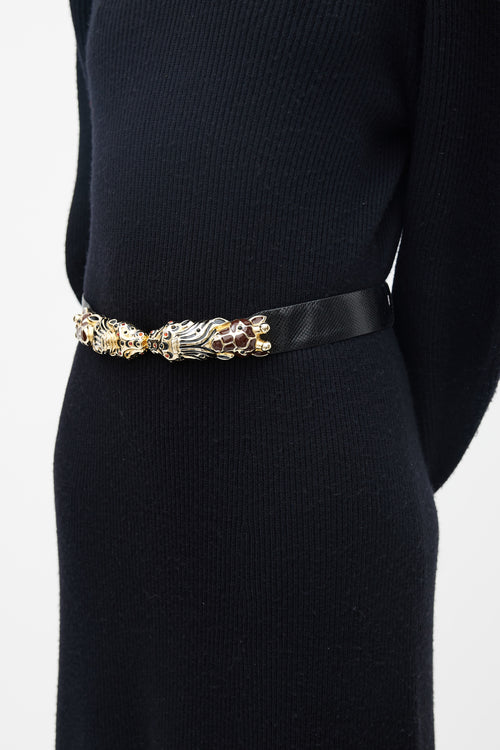 Judith Leiber Black & Gold-Tone Embellished Buckle Belt