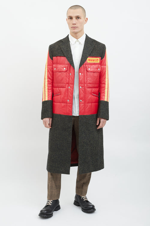 Junya Watanabe Grey Wool & Red Yellow Puffer Coat