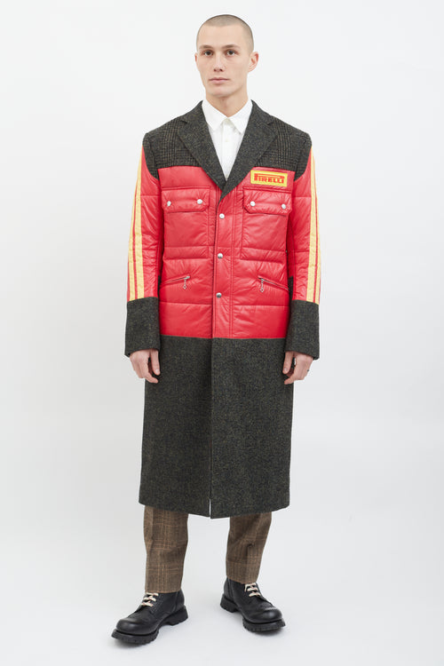 Junya Watanabe Grey Wool & Red Yellow Puffer Coat