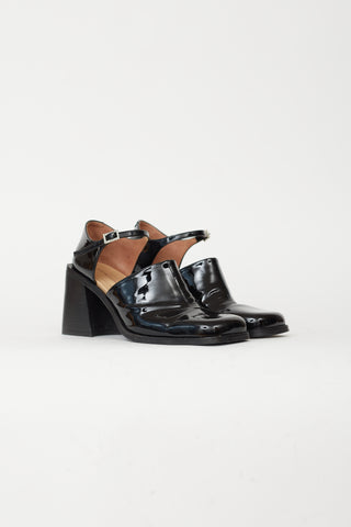 Justine Clenquet Black Patent Leather & Swarovski Crystal Pin-Buckle Kate Heel