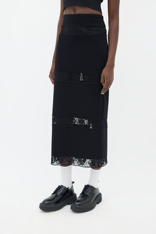 Karl Lagerfeld Black Lace Cut-Out Midi Skirt
