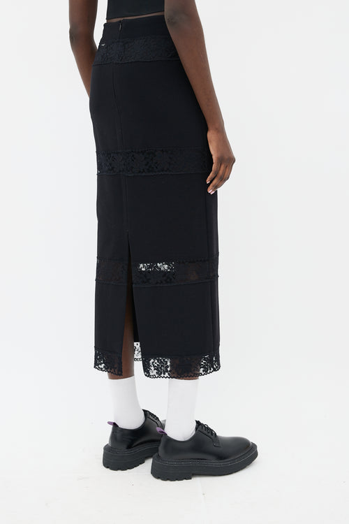 Karl Lagerfeld Black Lace Cut-Out Midi Skirt