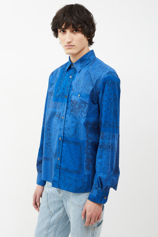 Kenzo Blue Paisley Print Long Sleeve Shirt