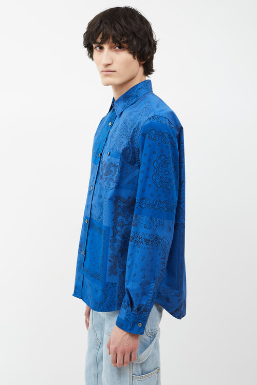 Kenzo Blue Paisley Print Long Sleeve Shirt