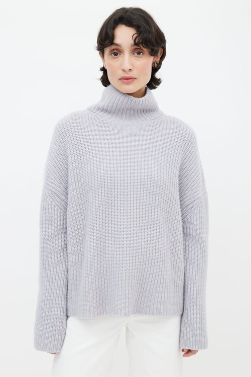 Kiefermann Grey Wool & Cashmere Mock Neck Collar Sweater