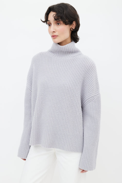 Kiefermann Grey Wool & Cashmere Mock Neck Collar Sweater