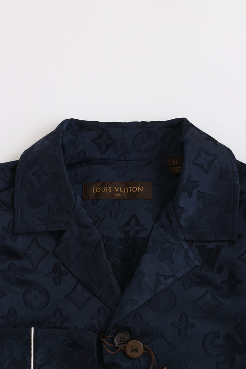 LV Supreme Navy Monogram Silk Pyjama Set