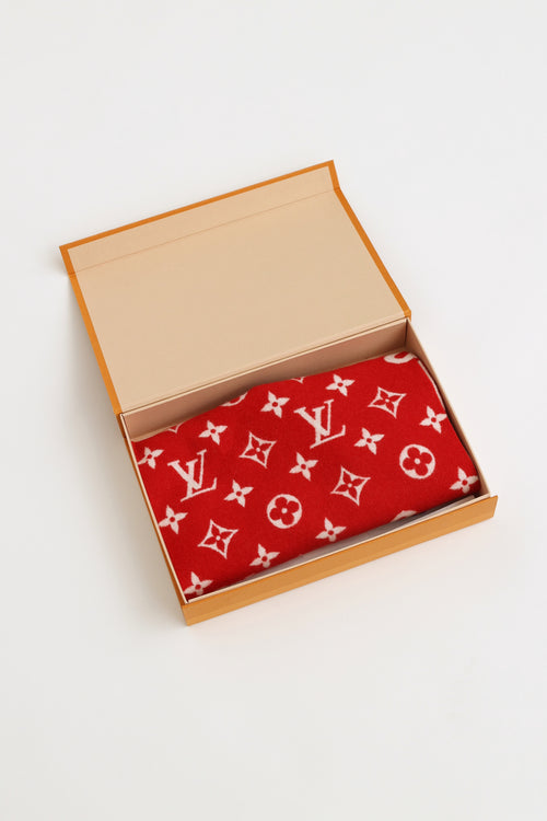 X Supreme Red Monogram Wool Scarf