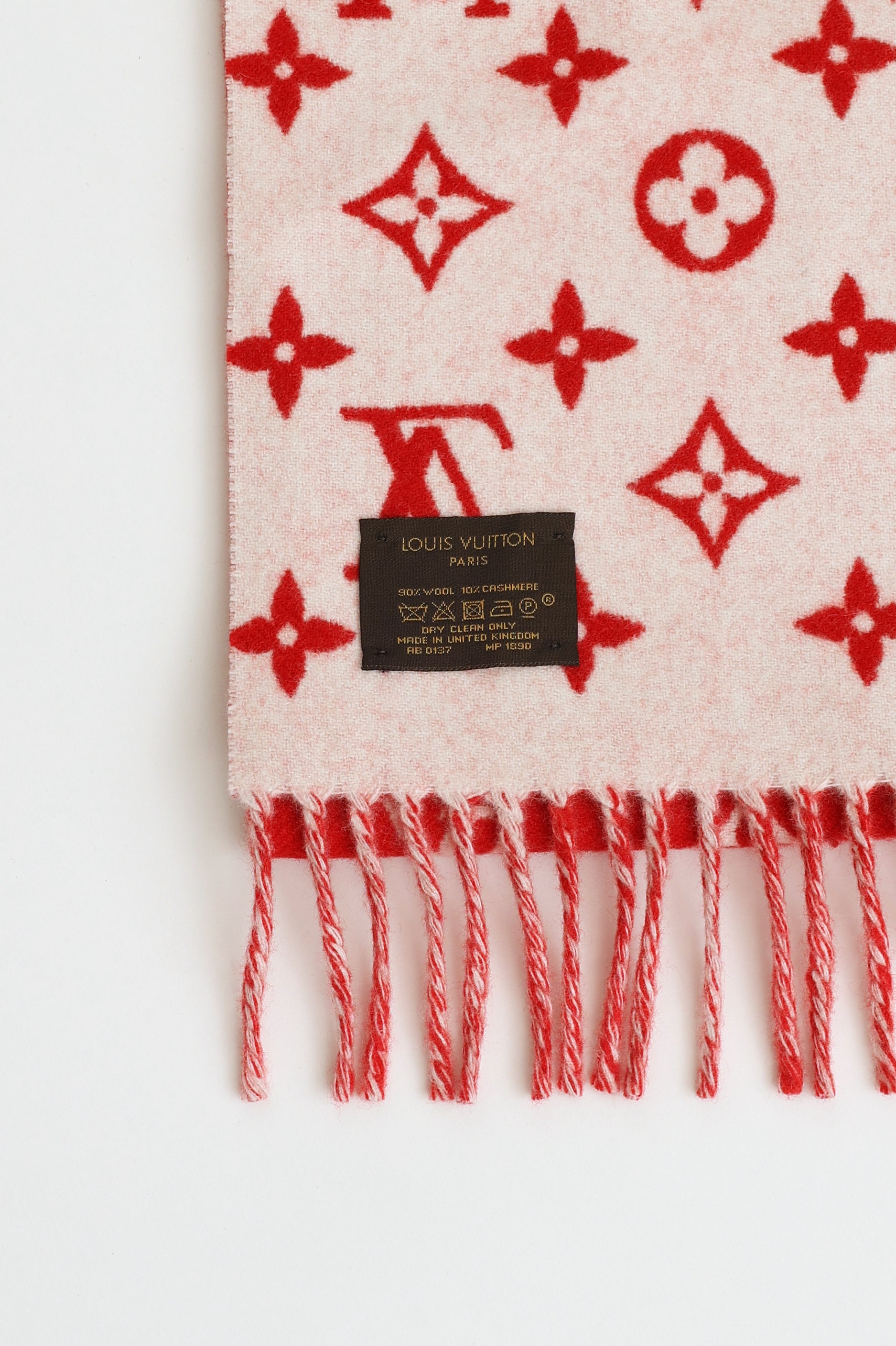 LOUIS VUITTON X SUPREME Cashmere Wool Monogram Scarf Red 194208