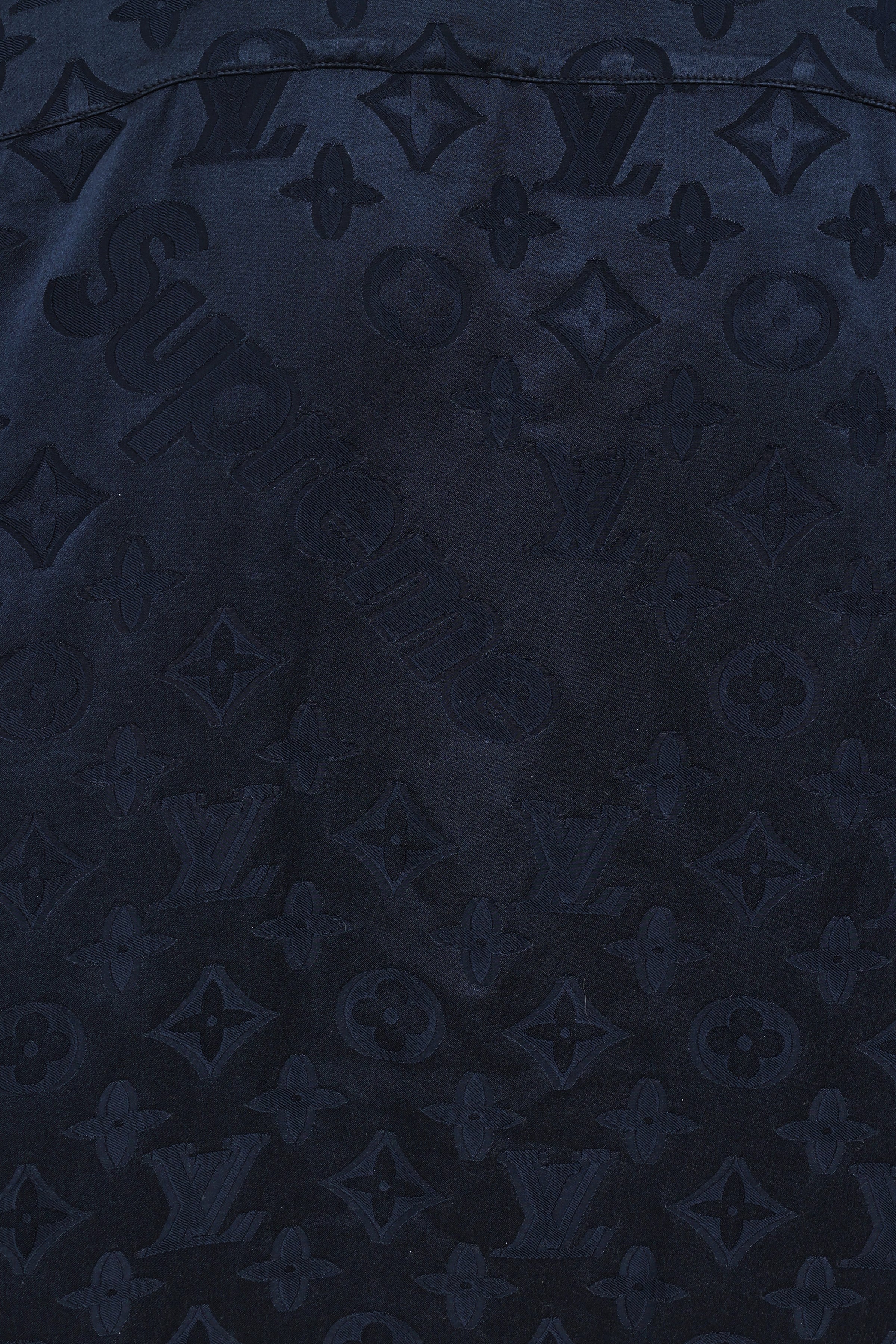 Louis Vuitton x Supreme - Navy Silk LV Monogram Box Logo Pajama Shirt –  eluXive