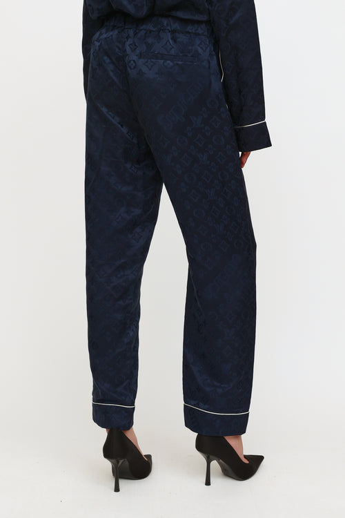 LV Supreme Navy Monogram Silk Pyjama Set