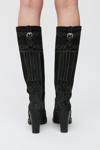 Louis Vuitton  Grey Suede Embroidered Western Boots