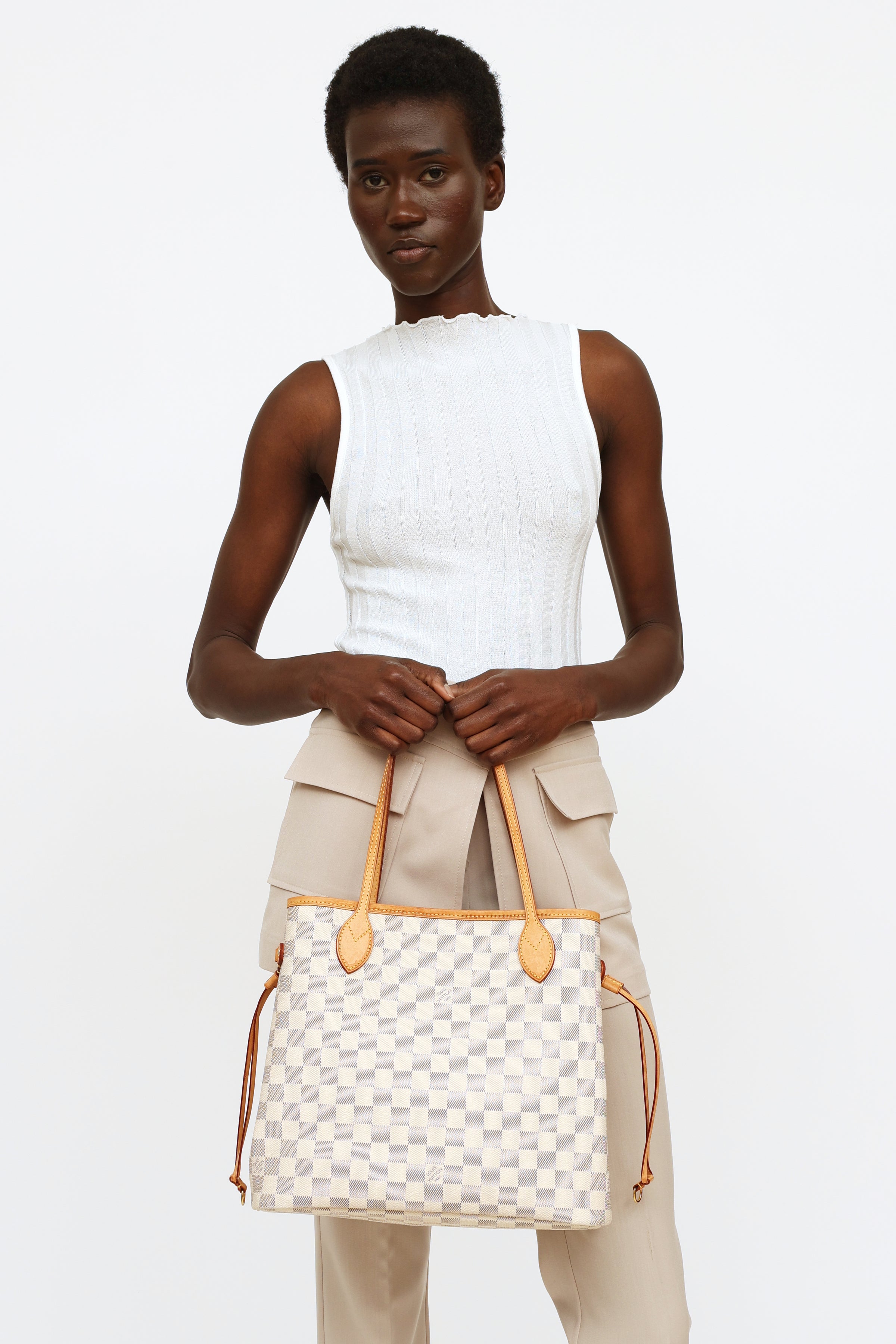White Louis Vuitton Damier Azur Neverfull MM Tote Bag, RvceShops Revival