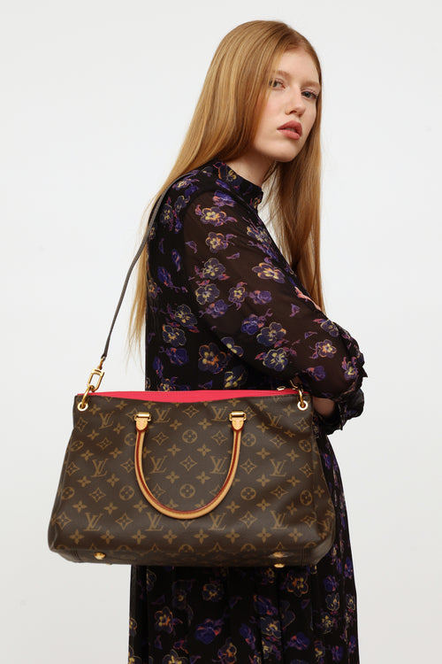 Louis Vuitton 2014 Brown Monogram and Pink Pallas MM Bag