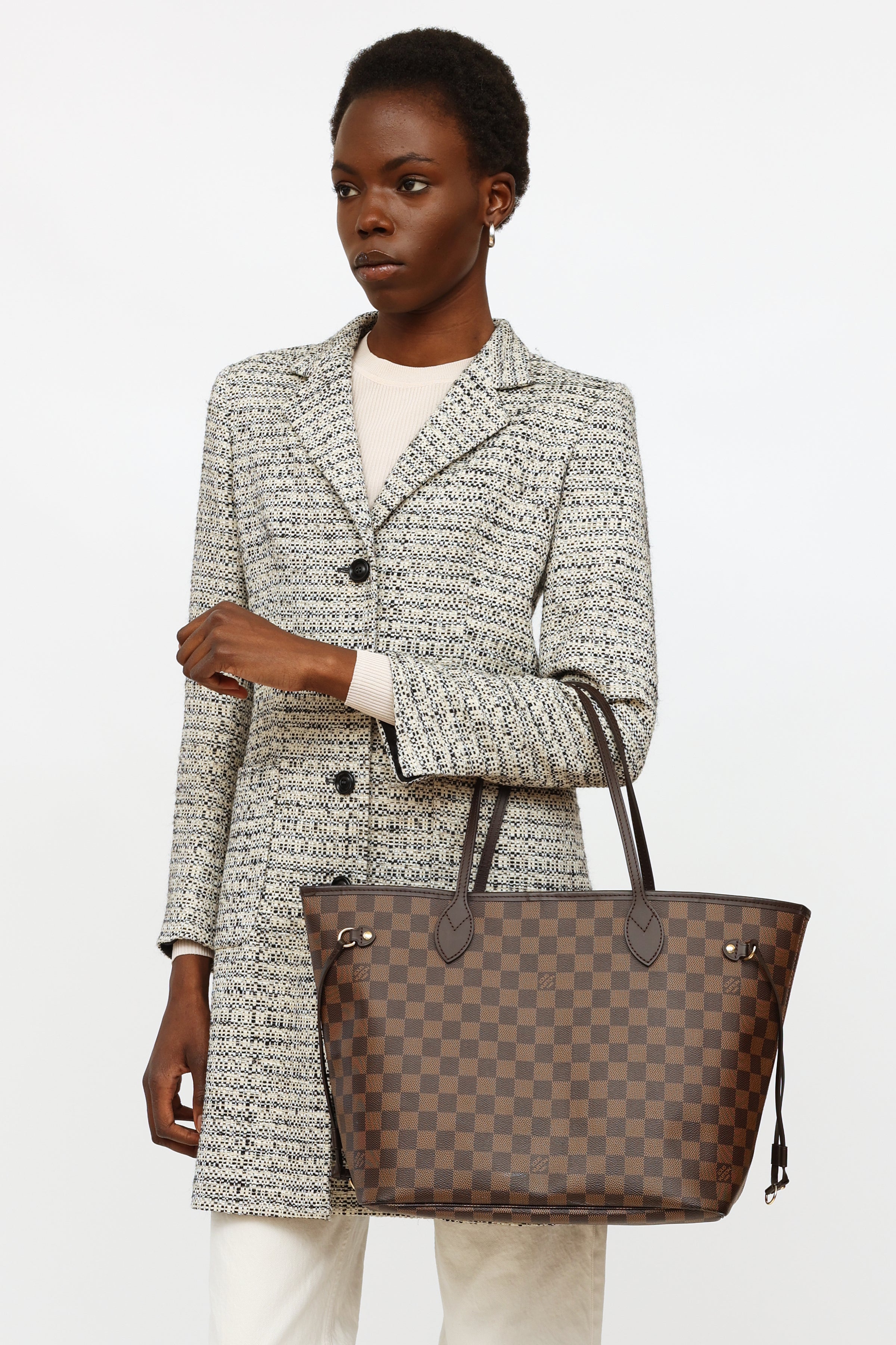 Louis Vuitton Ebene Damier Canvas Neverfull GM Goldtone Hardware, 2021-2022 (Like New), Brown Womens Handbag