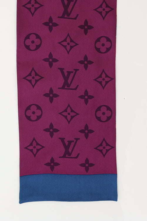 Louis Vuitton Purple & Orange Monogram Floral Bandeau Scarf