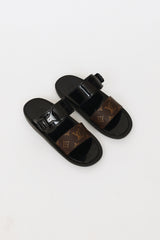 LOUIS VUITTON Monogram Sunbath Flat Mule Sandals 35 Black | FASHIONPHILE