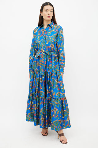 La DoubleJ Blue & Multi Bellini Floral Print Belted Dress