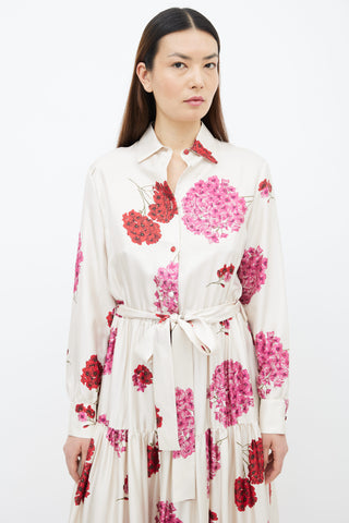 La DoubleJ Cream Bellini Floral Print Belted Dress