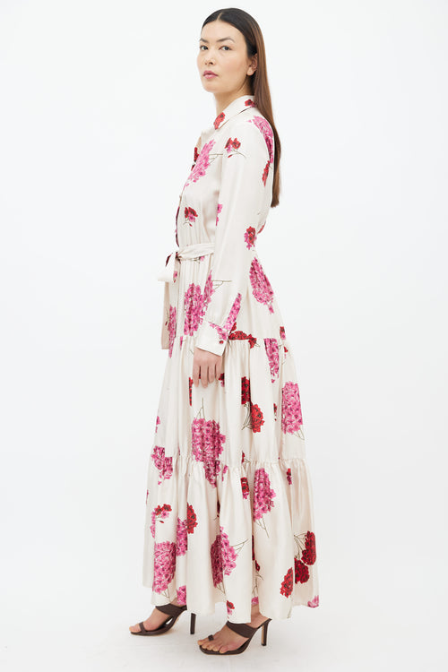 La DoubleJ Cream Bellini Floral Print Belted Dress