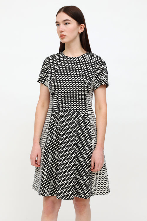 Lela Rose Black & White Pattern Short Sleeve Dress