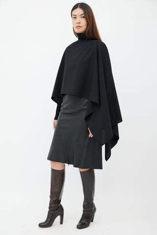 Lemaire Black Wool Asymmetrical Cape Top