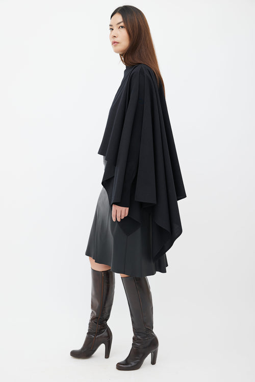 Lemaire Black Wool Asymmetrical Cape Top