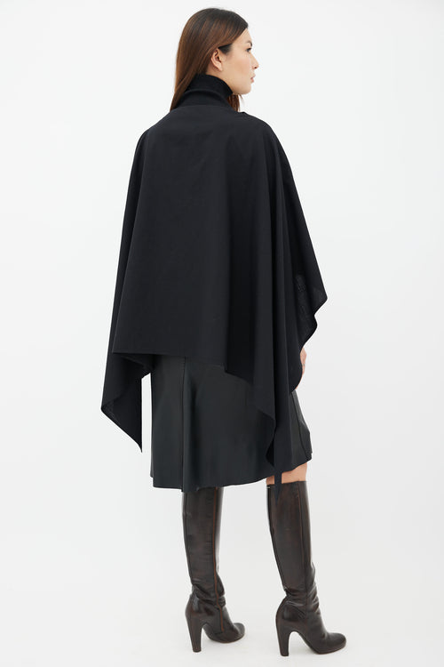 Lemaire Black Wool Asymmetrical Cape Topp
