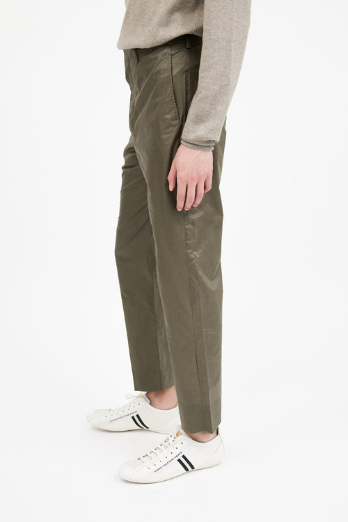 Lemaire Khaki Green Cotton Straight Leg Trouser