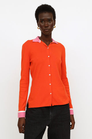 Loro Piana Orange & Pink Button Up Knit Top