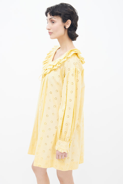 Lisa Marie Fernandez Yellow Eyelet Floral Lace Long Sleeve Dress