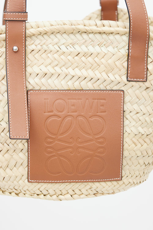 Loewe Brown Leather Logo Small Straw Tote Bag