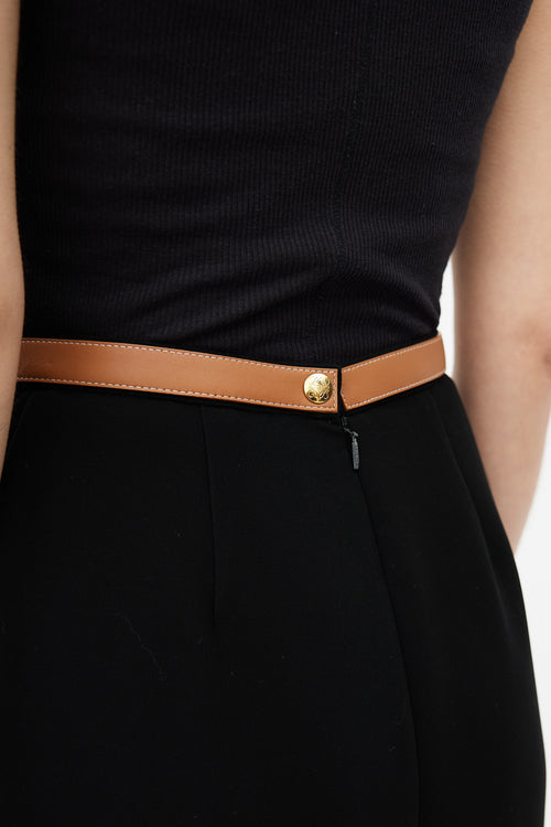Loewe Black & Brown Leather Trim Maxi Skirt