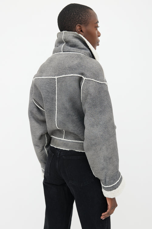 Loewe Grey Leather Sherpa Crop Jacket